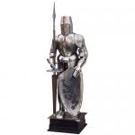 Armours - Medieval Armour - Medieval Armour - The Medieval armour has been made in polished steel, ornated with a potent cross and three fleur-de-lys fixed on the chest and characterized by a panoplia fit for tournaments: a great helm fastened with leather belts, a jousting lance and a metal shield.