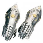 Armours - Medieval Body Armour - Medieval Finger Gauntlets - Part of armor to protect the hand, wrist articulated with the dummy, made of polished steel and embellished with decorations in gilt metal attached to the back,