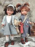Collectible porcelain dolls - Porcelain dolls Montedragone - Francesca and Serena dolls with Bear - Biscuit porcelain dolls made in Italy. Height 38 cm.