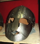 Armours - Medieval helmets - Norman helmet - Norman Helmet semi-spherical, with a metal mask to protect the eyes and nose, made entirely of iron, handmade with the application of a camaglio.