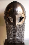 Armours - Medieval helmets - Viking helmet - Viking Helmet and chainmail drape in Steel; Leather Trim - Wearable Costume Armor. Viking helmet with mask semi-spherical, with a metal mask to protect the eyes and nose, made entirely of iron, handmade with the application of a headset.