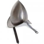 Armours - Medieval Helmets - Pointed Helmet Morion, fully worn by infantry, armor, skull-profile sleeve, but without crest terminating in a tip with narrow straight brim.