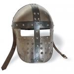 Armours - Medieval Helmets - Cask-Helmet with mask, formed by a rounded skull protection combined with a shaped iron plate that covers the entire face down to the mouth.