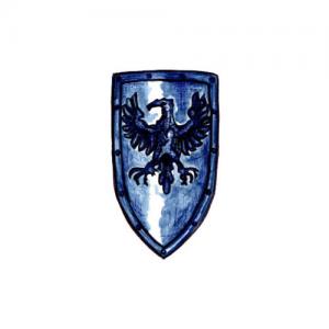 Shield Eagle Crest, Armours - Medieval shields - Shield used in the Middle Ages, with eagle emblem with wings spread, made entirely of iron burnished handmade figure and chiselled and gilded