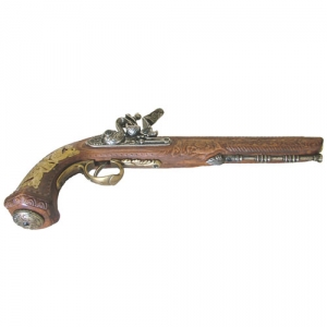 Boutet pistol 1810, Medieval - Firearms - Flintlock pistols, Old Guns - French pistol of 1810, richly ornated, characteristic is the octagonal barrel. Made in wood and cast metal. Not fireable. Overall lenght 38 cms.