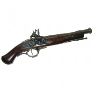 Flintlock pistol cen. XVIII, Medieval - Firearms - Flintlock pistols, Old Guns - French pistol of the XVIII century provided with a two-orders barrel with an enlarged mouth, not fireable, overall lenght 37 cms.