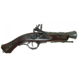 Flintlock pistol cen. XVIII, Medieval - Firearms - Flintlock pistols, Old Guns - Flintlock pistol of the XVIII century, entirely made in wood with barrel and equipment in burnished cast metal, not fireable, overall lenght 32 cms.