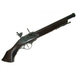 Medieval - Firearms - Flintlock pistols, Old Guns - Flintlock pistol of the XVIIth century made in Brescia (Italy), entirely made in wood, with barrel, forniments and trigger in cast burnished metal. Not fireable, overall lenght 44 cms.