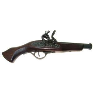 Flintlock pistol cen. XVII, Medieval - Firearms - Flintlock pistols, Old Guns - Little sized flintlock pistol of the XVIIth century made in Brescia (Italy) with a smooth barrel and a particular shaped butt,  not fireable, overall lenght 32 cms.