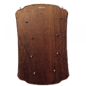 Wall exhibitor for four pistols, Medieval - Firearms - Bare exhibitors - Exhibitor in shaped wood provided with metal rings to hang it from the wall and with eight metal hooks to hold four flintlock pistols,
