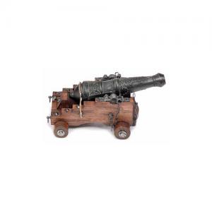 Medieval Cannon, Medieval - Historical Miniatures - Machinery and Equipment - Miniature reproduction of a bronze cannon mounted on wooden gun carriage turned, took on board the warships of the eighteenth century.
