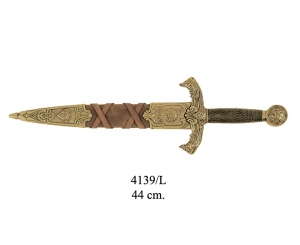 King Arthur Dagger, Swords and Ancient Weapons - Daggers and Sabres - Medieval-style dagger made of cast metal, inspired by Arthur of Britain. The hilt has disc-shaped knob, tapered handle covered with steel cord and hilt with arms depicting gargoyles.