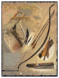 Bow of Legolas, World Cinema - The Lord of the Rings - Swords and Weapons - Original Swords - The Legolas bow is made out from a single piece of Manao wood. It's technical data are: 60" lenght, 28" draw-lenght, 14 wires bowstring. It is available in different types, from 35 to 50 lbs of power. It is equipped with two 30" lenght, iron tipped wooden arrows, that are an exact reproduction of the originals.
