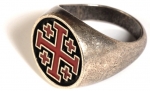 Jewellery - Templar Medieval - Jerusalem cross ring enamelled, made of metal with silver bath.