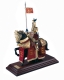 Medioevo - Miniature Storiche - Cavalieri - Miniatura di cavaliere da parata con grande elmo e cimiero  tutto finemente lavorato. Uomo d'arme a cavallo su piedistallo.