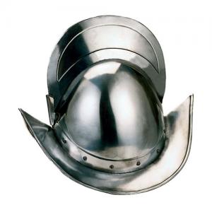 Round Morion Helmet with Crest, Armours - Medieval Helmets - Morion round with crest-derived skull armor capability, rounded profile, provided with a ridge segment of a circle with a tight little boat.