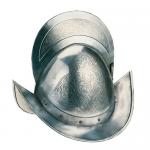 Armature elmi scudi - Elmi medievali - Elmo morione tondo con cresta XVI Secolo, armatura del cranio derivata dal capacete, a profilo tondo, munito di cresta a segmento di cerchio con tesa a barchetta.