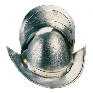 Morion elmet, Armours - Medieval Helmets - Elmet Morion round with crest-derived skull armor capability, rounded profile, equipped with a ridge segment of a circle with a tight little boat.