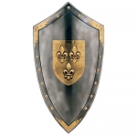 Armature elmi scudi - Scudi medievali - Scudo triangolare in metallo raffigurante lo stemma della casa di Angio a tre gigli, dimensioni 89X44 cm.