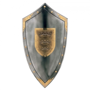Shield pinned Arthur, Armours - Medieval shields - Triangular ornamental metal shield depicting the arms of the legendary Arthur of Britain.