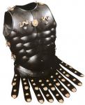 Armours - Medieval Body Armour - Muscular armor made of black metal decorated with two dragons and a lion-headed brass-plated metal in the center of the chest with leather strips and wearable.