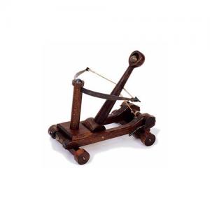 Miniature Catapult, Medieval - Historical Miniatures - Machinery and Equipment - Reproduction of a miniature catapult, made of wood and iron, war machine developed for the launch of large stones during the siege to fortresses.