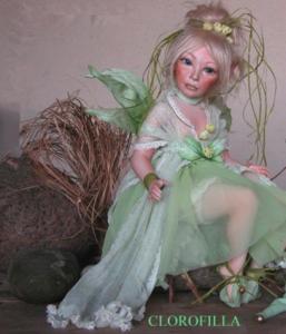 Chlorophyll, Porcelain Fairy Dolls - Porcelain Fairy - Porcelain Fairies - Fairy Sculpture, handcrafted porcelain doll Biscuit. Height: 35 cm. Collection Montedragone.