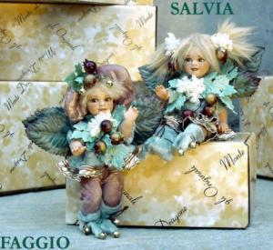 Faggio e Salvia, Fate Folletti di Porcellana - Fate in porcellana Montedragone - Fate in porcellana piccole - Personaggi in porcellana di bisquit. Altezza 18 cm.