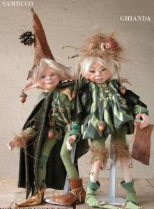 Ghianda e Sambuco, Fate Folletti di Porcellana - Folletti elfi in porcellana - Bambole in porcellana di bisquit, bambole artigianali. Altezza: 43 cm. Collezione Montedragone.