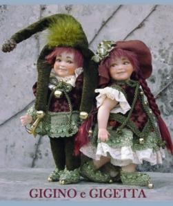 Gigino and Gigetta, Porcelain Fairy Dolls - Porcelain Fairies Elves - Doll elf: Gigino and Gigetta, bisque porcelain personage, Height: 22cm, handmade doll. The price refers to a single doll.