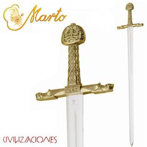 Charlemagne Sword, Swords and Ancient Weapons - Collectible swords historical - Swords with a blade made of steel with cast metal hilt gold decorated with figures in relief.