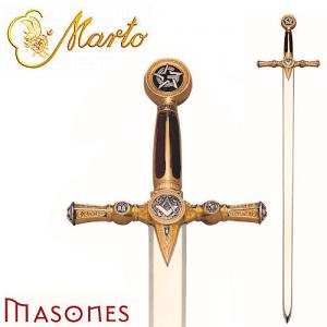 Masonic Sword (gold), Swords and Ancient Weapons - Templar Swords - Swords with oval section steel blade, hilt in molten gold with silver metal inserts depicting symbols of the Masonic tradition.