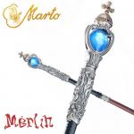 Swords and Ancient Weapons - Legendary Swords - Merlin wooden stick partially coated metal skin with symbolic decorations depicting the life of Merlin.
