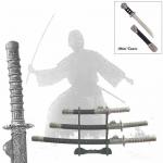 Medieval - Katana Oriental Weapons - Set Completi - Tre armi, produttore: Denix, provviste di un supporto in legno verniciato nero con fregio metallico ottonato per essere esposte