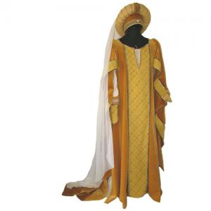 Vestito Da Nobildonna XIV Secolo, Medioevo - Abbigliamento medievale - Provvisto di copricapo