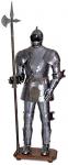Armours - Medieval Armour - Medieval armor (aluminum material, dark in color), hand-finished leather and fitted with wooden base and pike.