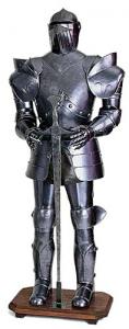 Renaissance Armor (Decorative), Armours - Medieval Armour - Renaissance armor aluminum, burnished color, hand-finished leather and fitted with wooden base and sword,