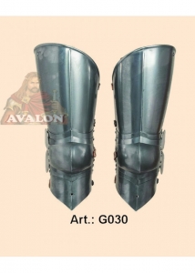 Thigh with Knee, Armours - Medieval Body Armour - Thigh with knee pads with side wing at heart, used in the fourteenth century, made of wrought iron hand,
