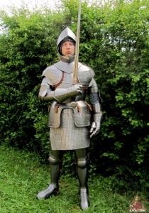 Medieval Armor (wearable), Armours - Medieval Armour - Wearable medieval armor (shiny) made of steel, handmade with wood base and steel sword.