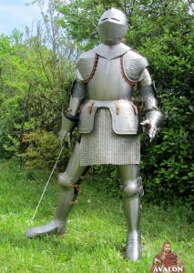 Medieval Armor (wearable), Armours - Medieval Armour - Wearable medieval armor (shiny) made of steel, handmade with wood base and steel sword.