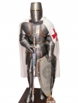 Armours - Medieval Armour - Templar armor with full wearable plates takes up the models of the fifteenth century recalling the Templar symbolism both in the pentulace helmet typically used by crusaders in the Holy Land and in the decorations of the bib and bracelets rich in Crosses Patenti and other seals and templar symbols.