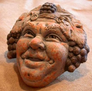 Bacco, Maschera Terracotta, Terrecotte Pompei Ercolano Museum - Riproduzione in terracotta della maschera di Bacco risalente al sec.I d.C., scultura in terracotta.