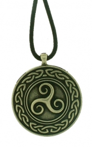 Triskele, metal pendant, Jewellery - Celtic Jewellery - Triskele, metal pendant with cord. Diameter: 3.2 cm