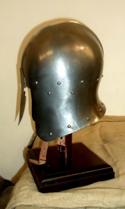 Sallet to Venetian, Armours - Medieval Helmets - Sallet to Venetian, attached to the head marked by a rib midway between the hairline and neck.