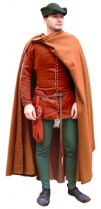 Completo XIV secolo A, Medioevo - Abbigliamento medievale - Costumi Medievali (uomo) - Abito completo 1360-1410 con Cottardita dalla fitta abbottonatura frontale.
