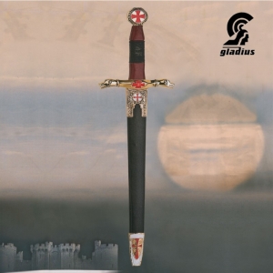 Templar Dagger, Swords and Ancient Weapons - Templar Swords - Templar Dagger steel, decorated with characteristic symbols of the Knights Templar, steel blade with laser etchings, complete scabbard length: 47 cm