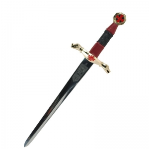 Templar Dagger, Swords and Ancient Weapons - Templar Swords - Templar Dagger steel, decorated with characteristic symbols of the Knights Templar, steel blade with laser etchings, complete scabbard length: 47 cm