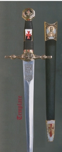 Daga Templare, Spade e Armi antiche - Spade Templari - Daga Templare decorata con simboli caratteristici dei templari, lama in acciaio e fodero.