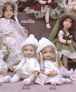 Didi e Dodo, bambole in porcellana, Bambole porcellana da collezione - Bambole porcellana Montedragone - Bambole in porcellana di bisquit, in posizione seduta, altezza: 28 cm.