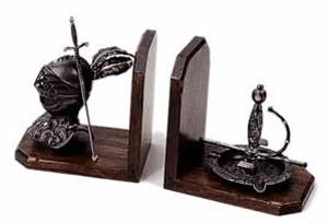 Bookends With Elmo and Ashtray, Medieval - Medieval Objects - Medieval Objects - Pair of wooden bookends shaped.